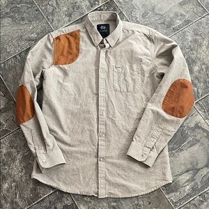 DJAB Brown & Tan Button-up Cotton Shirt Preppy Elbow & Chest Patch Details